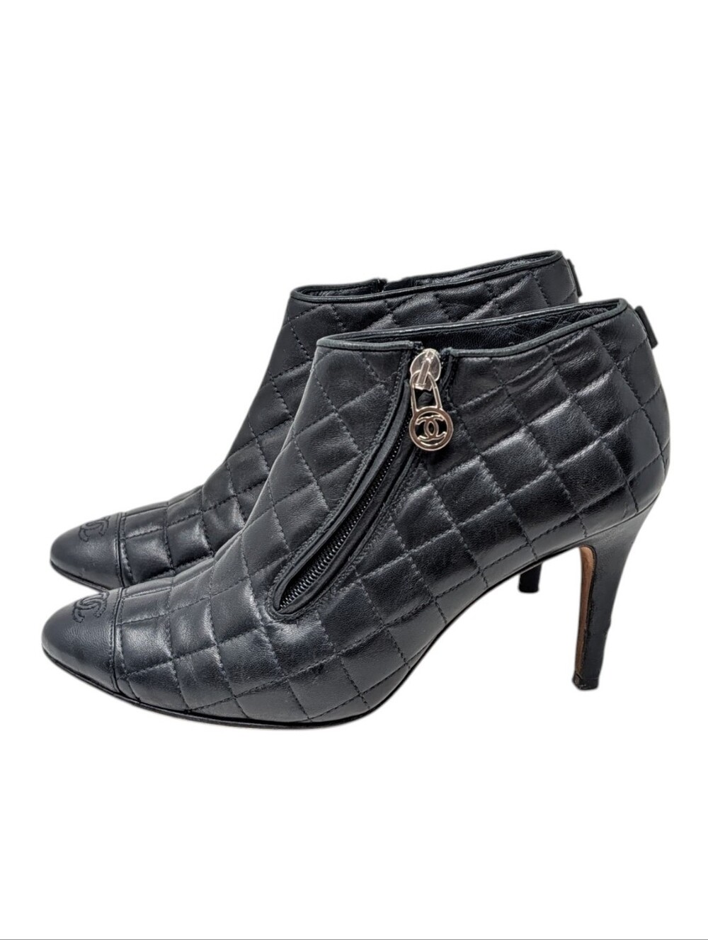 Chanel Black Quilted Leather Interlocking CC Heeled Bootie Boot Size EU 39